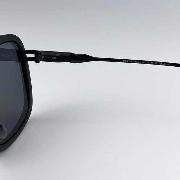 Prada PR57ZS 1BO5Z1 Sunglasses Matte Black Polarized Grey Pilot Metal Unisex - Picture 8 of 9